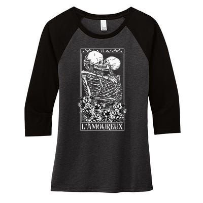 LAmoureux Tarot Card Skeleton Kissing Aesthetic Mystical Women's Tri-Blend 3/4-Sleeve Raglan Shirt