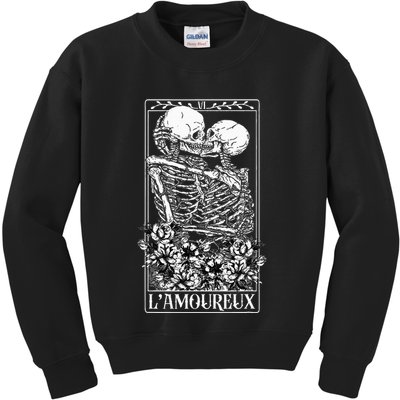 LAmoureux Tarot Card Skeleton Kissing Aesthetic Mystical Kids Sweatshirt