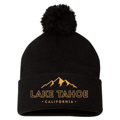 Lake Tahoe California Retro Mountain Souvenir Pom Pom 12in Knit Beanie