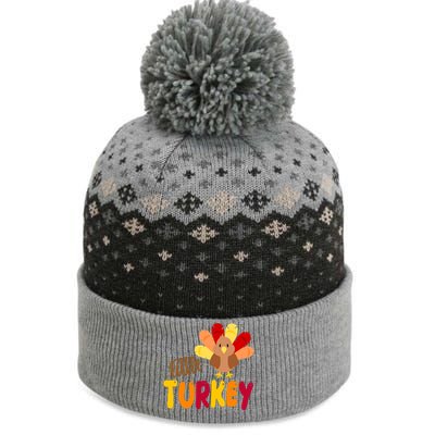 Little Turkey Cute Thanksgiving Holiday The Baniff Cuffed Pom Beanie