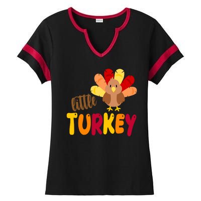 Little Turkey Cute Thanksgiving Holiday Ladies Halftime Notch Neck Tee