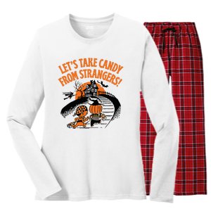 LetS Take Candy From Strangers Funny Halloween Women's Long Sleeve Flannel Pajama Set 