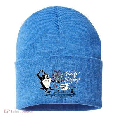 Looney Tunes Christmas Taz Happy Holidays Merry And Bright Premium Sustainable Knit Beanie