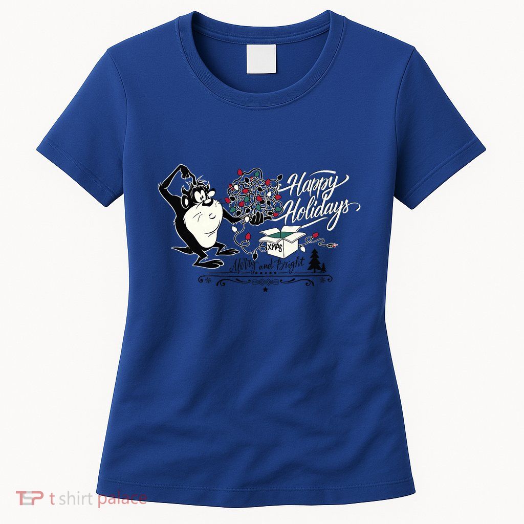 Looney Tunes Christmas Taz Happy Holidays Merry And Bright Premium Womens T-Shirt
