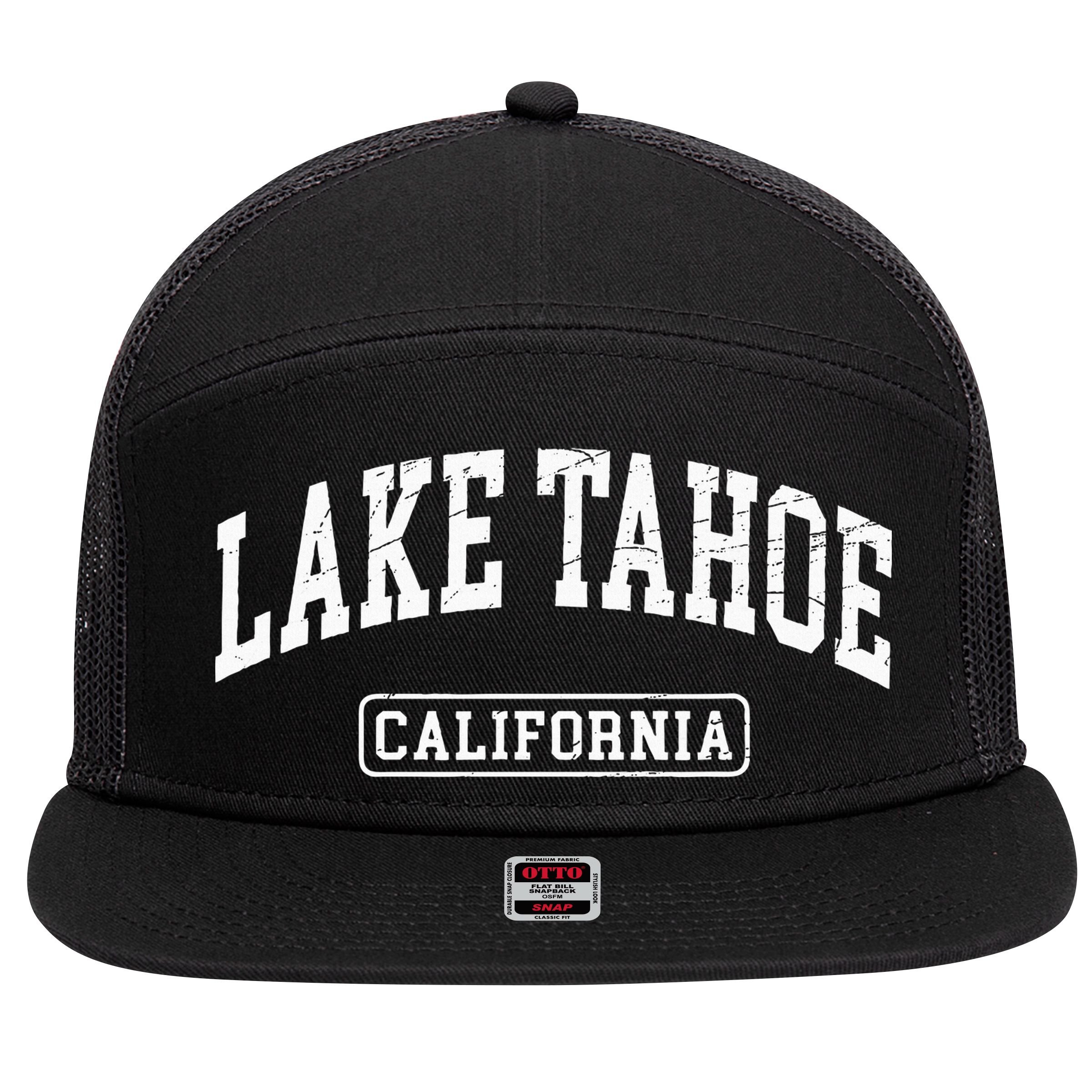 Lake Tahoe California Worn Design Style Classic 7 Panel Mesh Trucker Snapback Hat