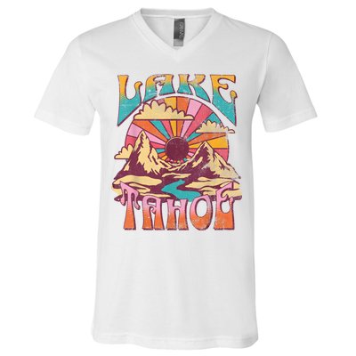 Lake Tahoe California Nature Hiking Mountains Outdoors Retro V-Neck T-Shirt