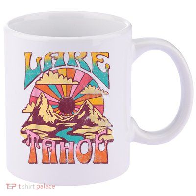 Lake Tahoe California Nature Hiking Mountains Outdoors Retro 11oz C Handle Ceramic Mug