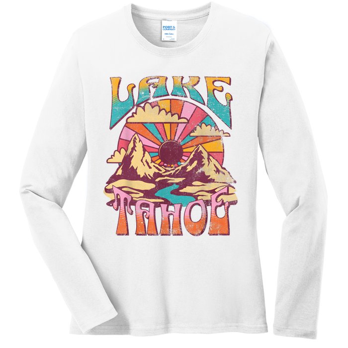 Lake Tahoe California Nature Hiking Mountains Outdoors Retro Ladies Long Sleeve Shirt