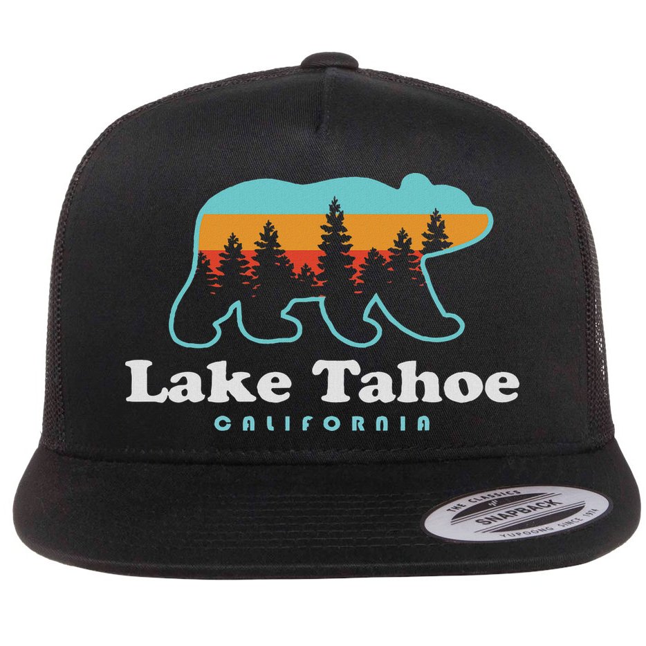 Lake Tahoe California Bear Mountains Hiking Flat Bill Trucker Hat