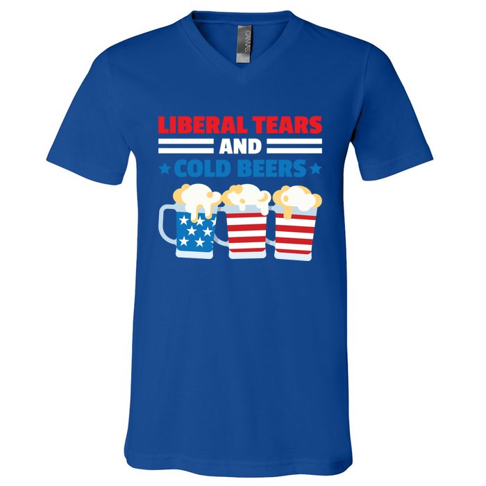 Liberal Tears Cold Beers 2020 Election Trump Republican Gift Funny Gift V-Neck T-Shirt