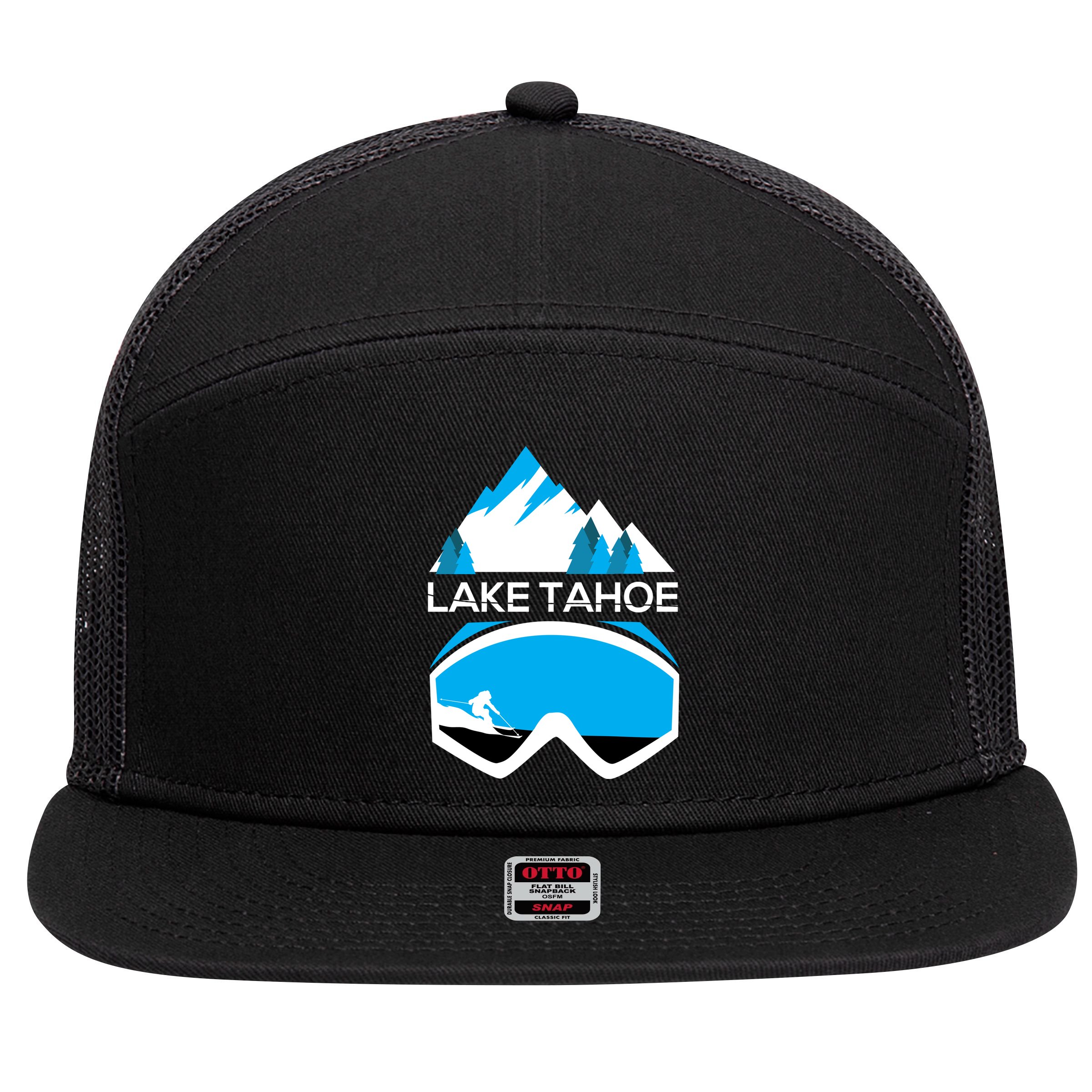 Lake Tahoe California Gift Ski Goggles Skiing Gift Clothes 7 Panel Mesh Trucker Snapback Hat