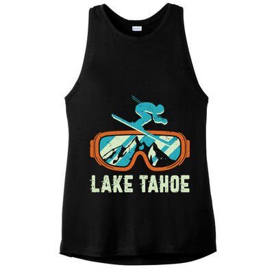 Lake Tahoe California Retro Vintage Skiing And Snowboarding Great Gift Ladies PosiCharge Tri-Blend Wicking Tank