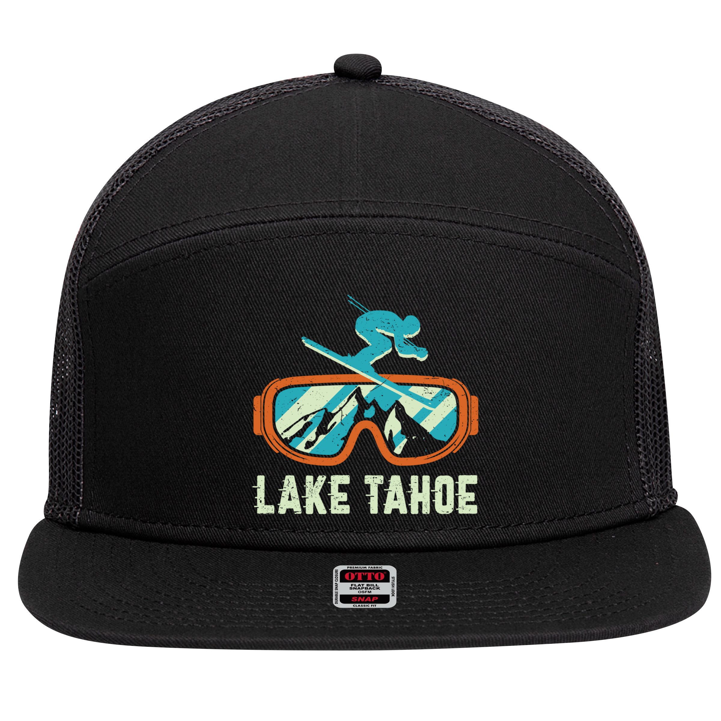 Lake Tahoe California Retro Vintage Skiing And Snowboarding Great Gift 7 Panel Mesh Trucker Snapback Hat