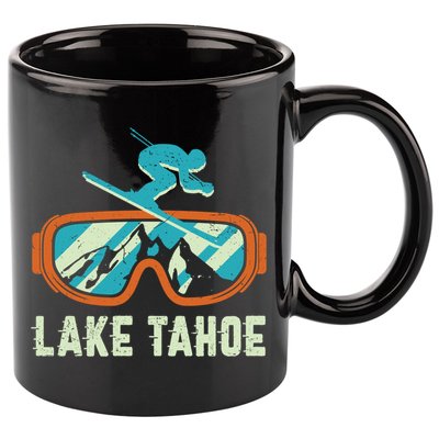 Lake Tahoe California Retro Vintage Skiing And Snowboarding Great Gift 11oz C Handle Ceramic Mug