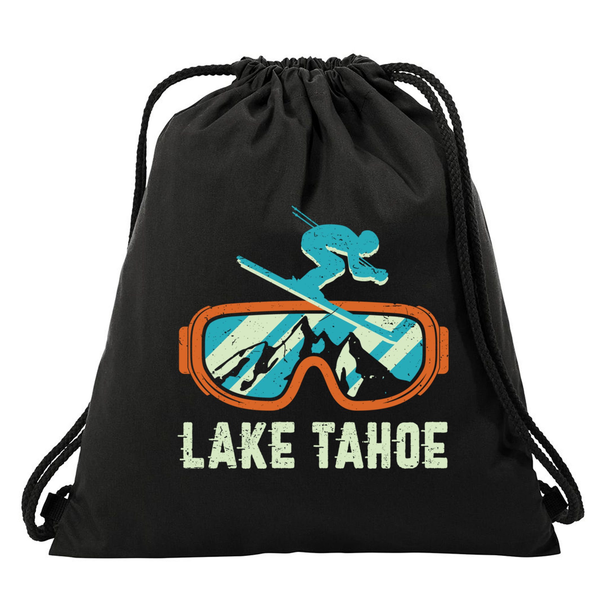 Lake Tahoe California Retro Vintage Skiing And Snowboarding Great Gift Drawstring Bag