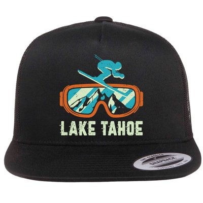 Lake Tahoe California Retro Vintage Skiing And Snowboarding Great Gift Flat Bill Trucker Hat