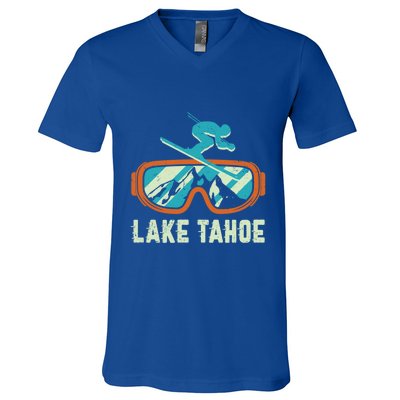 Lake Tahoe California Retro Vintage Skiing And Snowboarding Great Gift V-Neck T-Shirt