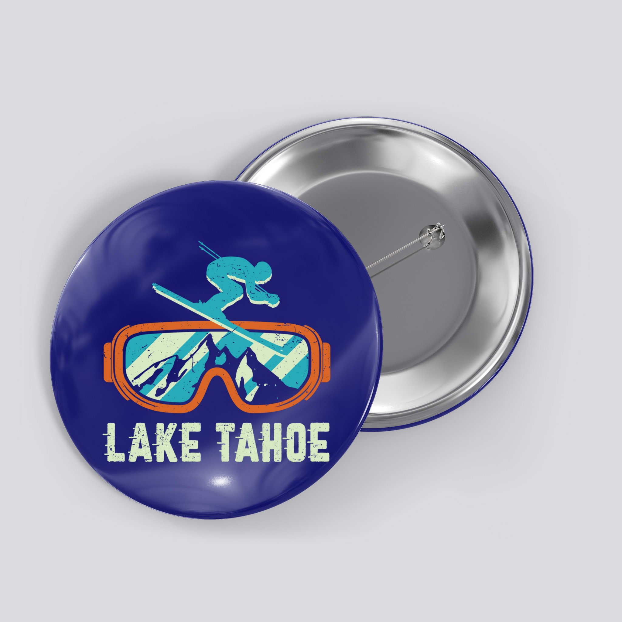 Lake Tahoe California Retro Vintage Skiing And Snowboarding Great Gift Button