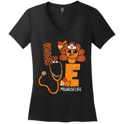 Love Thanksgiving Cute Nurse Life Women's V-Neck T-Shirt