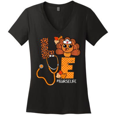 Love Thanksgiving Cute Nurse Life Women's V-Neck T-Shirt