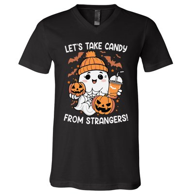 LetS Take Candy From Strangers Funny Halloween V-Neck T-Shirt