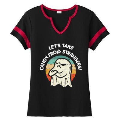 LetS Take Candy From Strangers Funny Halloween Ladies Halftime Notch Neck Tee