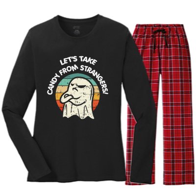 LetS Take Candy From Strangers Funny Halloween Women's Long Sleeve Flannel Pajama Set 