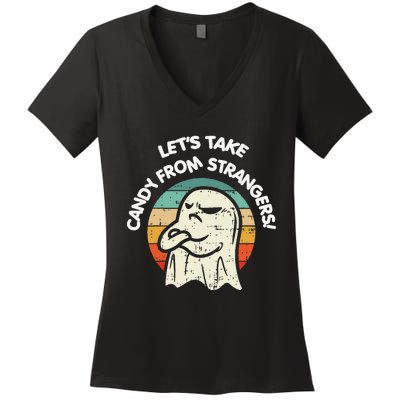 LetS Take Candy From Strangers Funny Halloween Women's V-Neck T-Shirt