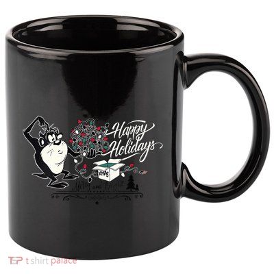 Looney Tunes Christmas Taz Happy Holidays Merry And Bright Vneck 11oz C Handle Ceramic Mug
