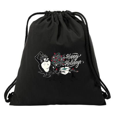 Looney Tunes Christmas Taz Happy Holidays Merry And Bright Vneck Drawstring Bag