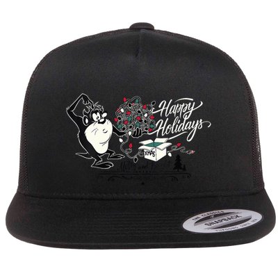 Looney Tunes Christmas Taz Happy Holidays Merry And Bright Vneck Flatbill Hat