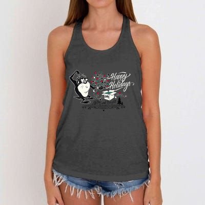 Looney Tunes Christmas Taz Happy Holidays Merry And Bright Vneck Women's Knotted Racerback Tank