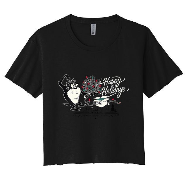 Looney Tunes Christmas Taz Happy Holidays Merry And Bright Vneck Crop Top