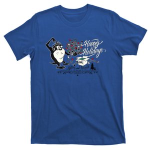 Looney Tunes Christmas Taz Happy Holidays Merry And Bright Vneck T-Shirt