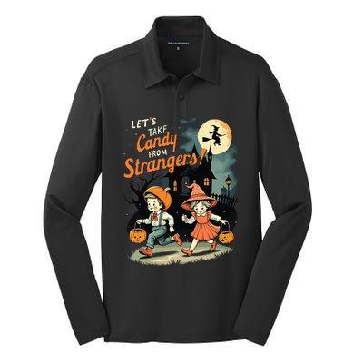 LetS Take Candy From Strangers Halloween Silk Touch Performance Long Sleeve Polo