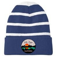 Lake Tahoe California Republic Skiing Ski Lake Boat Striped Beanie with Solid Band