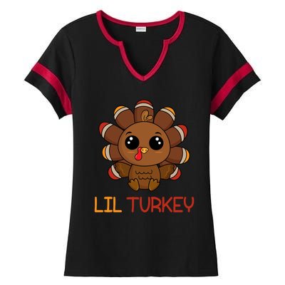 Lil Turkey Cute Thanksgiving Ladies Halftime Notch Neck Tee