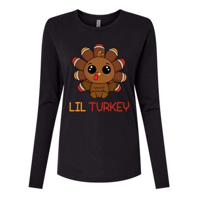 Lil Turkey Cute Thanksgiving Womens Cotton Relaxed Long Sleeve T-Shirt