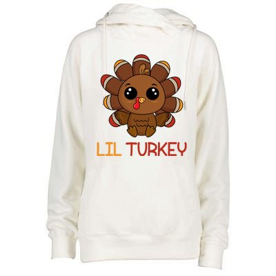 Lil Turkey Cute Thanksgiving Womens Funnel Neck Pullover Hood