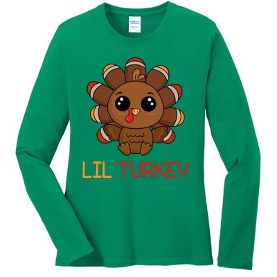 Lil Turkey Cute Thanksgiving Ladies Long Sleeve Shirt