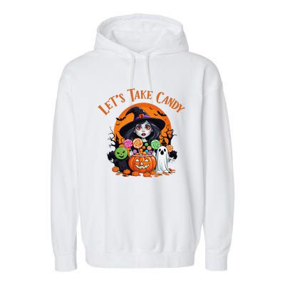 Let’S Take Candy Funny Halloween Garment-Dyed Fleece Hoodie