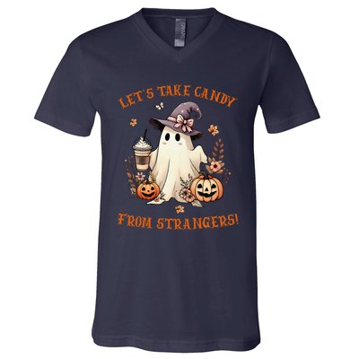 LetS Take Candy From Strangers Funny Halloween V-Neck T-Shirt