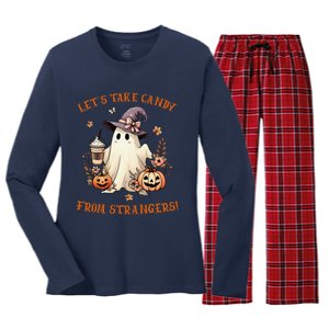 LetS Take Candy From Strangers Funny Halloween Women's Long Sleeve Flannel Pajama Set 