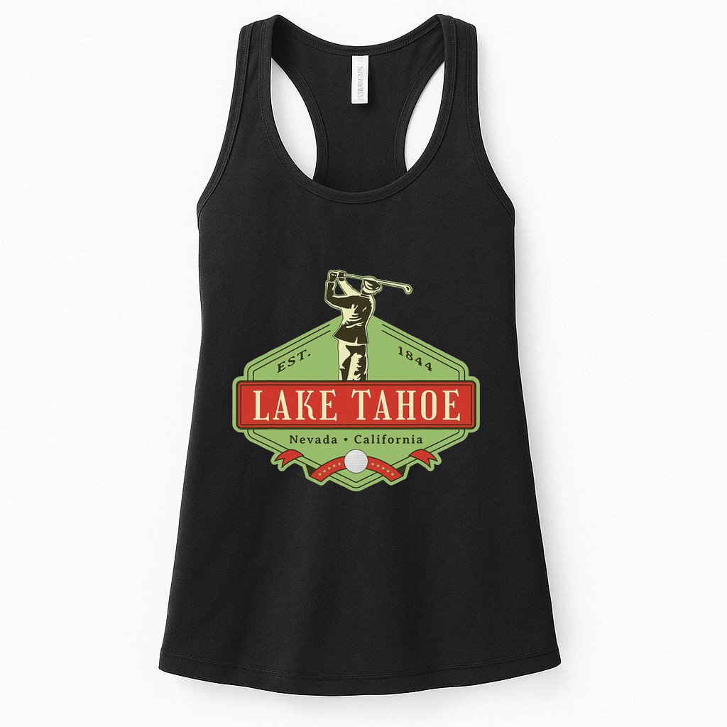 Lake Tahoe California Nevada Retro Vintage Golf Themed Womens Tank Top