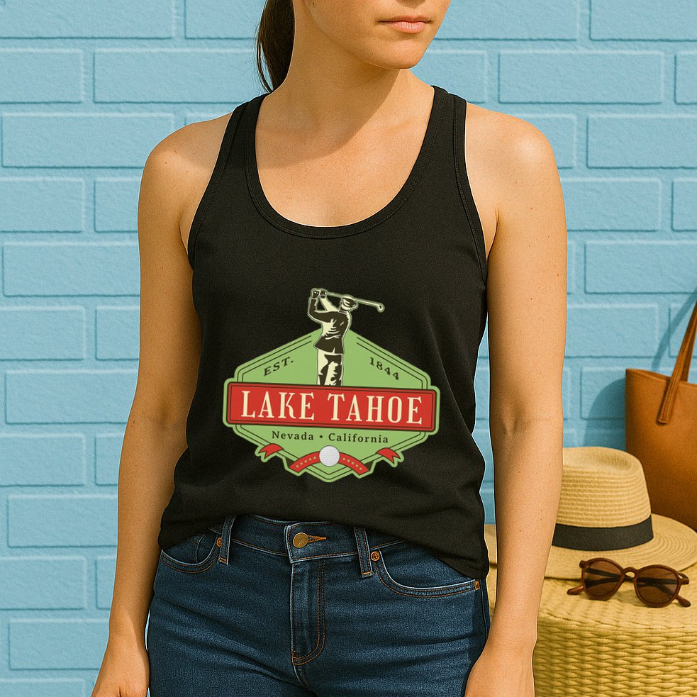 Lake Tahoe California Nevada Retro Vintage Golf Themed Womens Tank Top