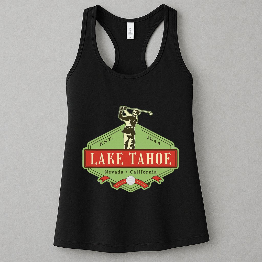 Lake Tahoe California Nevada Retro Vintage Golf Themed Womens Tank Top