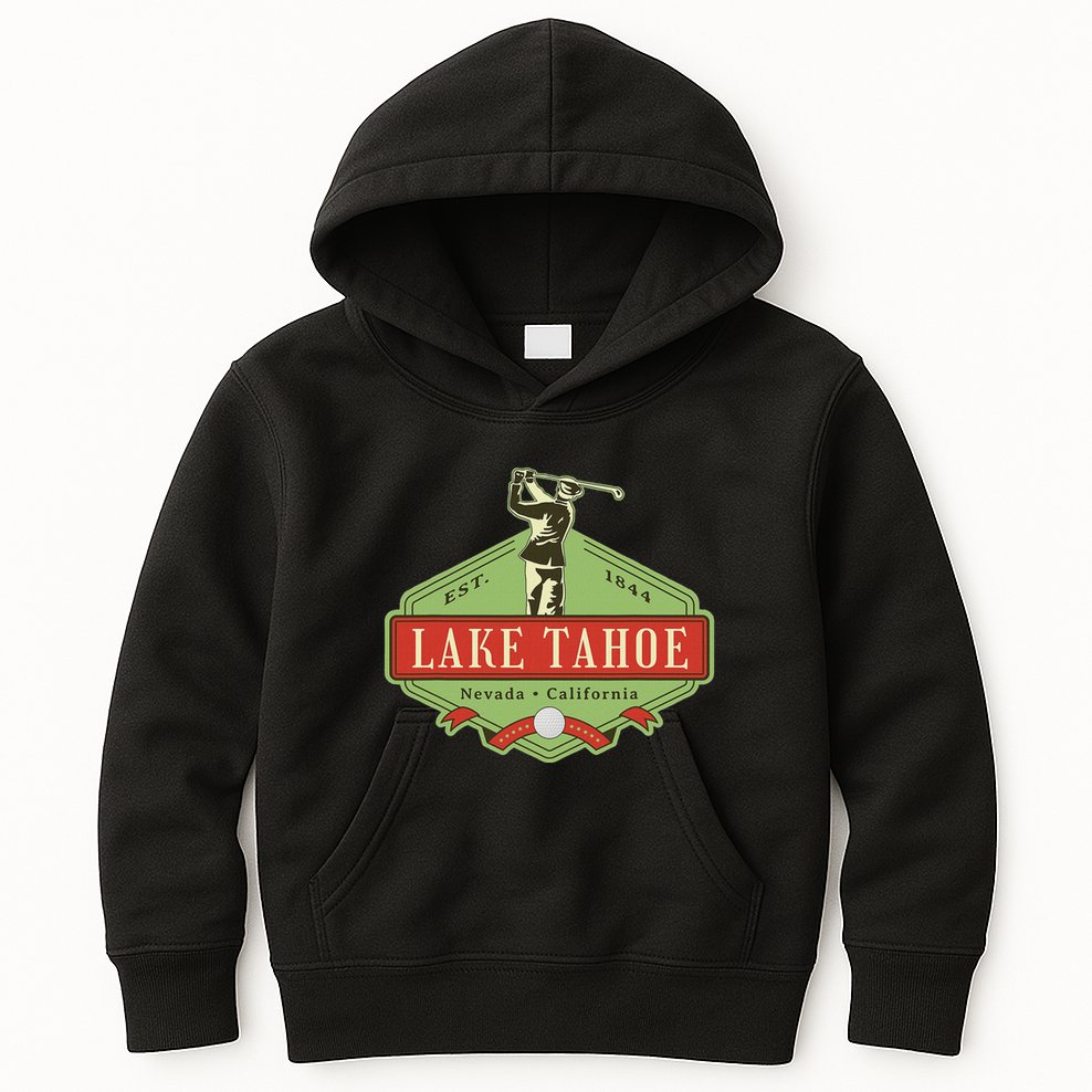 Lake Tahoe California Nevada Retro Vintage Golf Themed Kids Hoodie