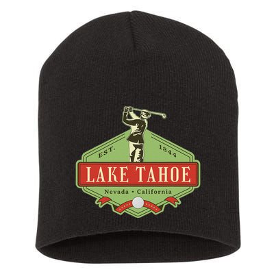 Lake Tahoe California Nevada Retro Vintage Golf Themed Short Acrylic Beanie