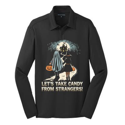 LetS Take Candy From Strangers Funny Halloween Silk Touch Performance Long Sleeve Polo