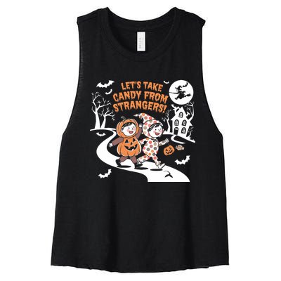 LetS Take Candy From Strangers Funny Halloween Women's Racerback Cropped Tank